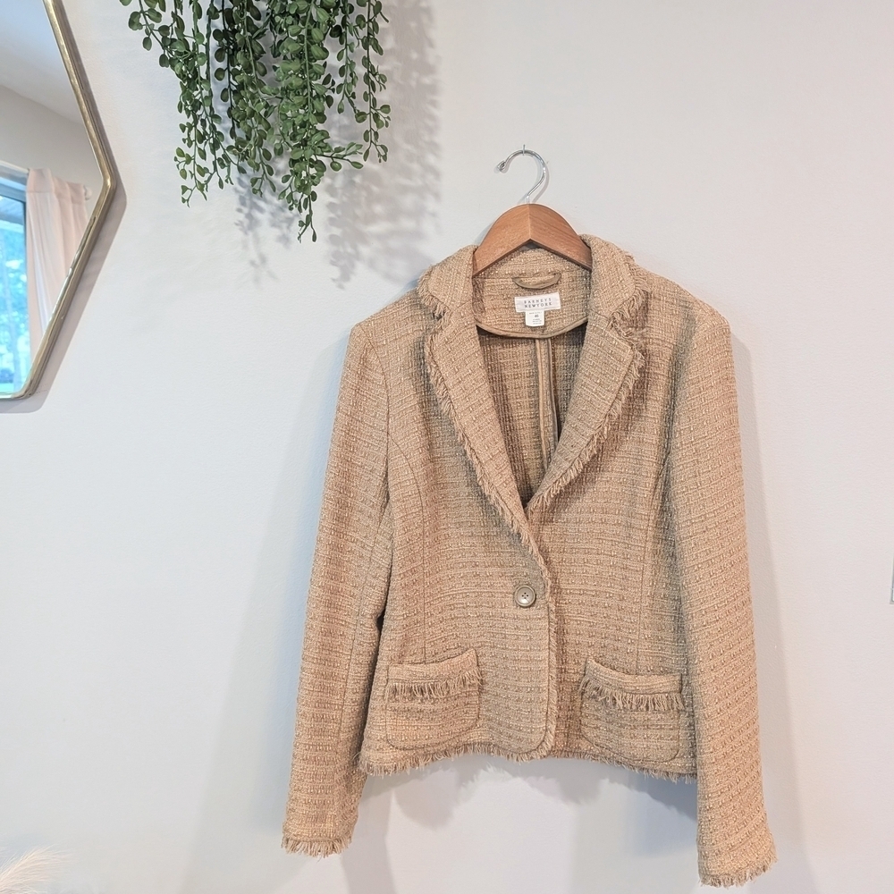 Barneys New York Tan Textured Tweed Blazer Size 46